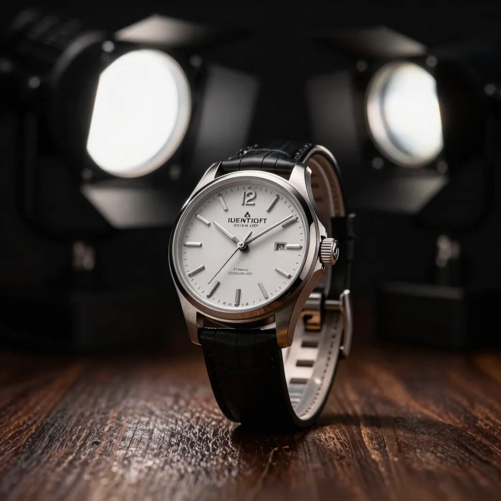 Commercial product setup for a high-end watch, cinematic lighting