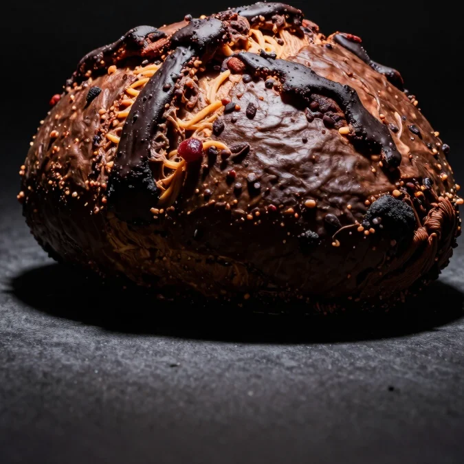Product shot of a gourmet food item, dramatic directional strobe